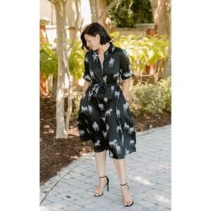 [Zara] Black Zebra Novelty Print Belted Shirt Dress Midi Blogger Fave Sz Large L